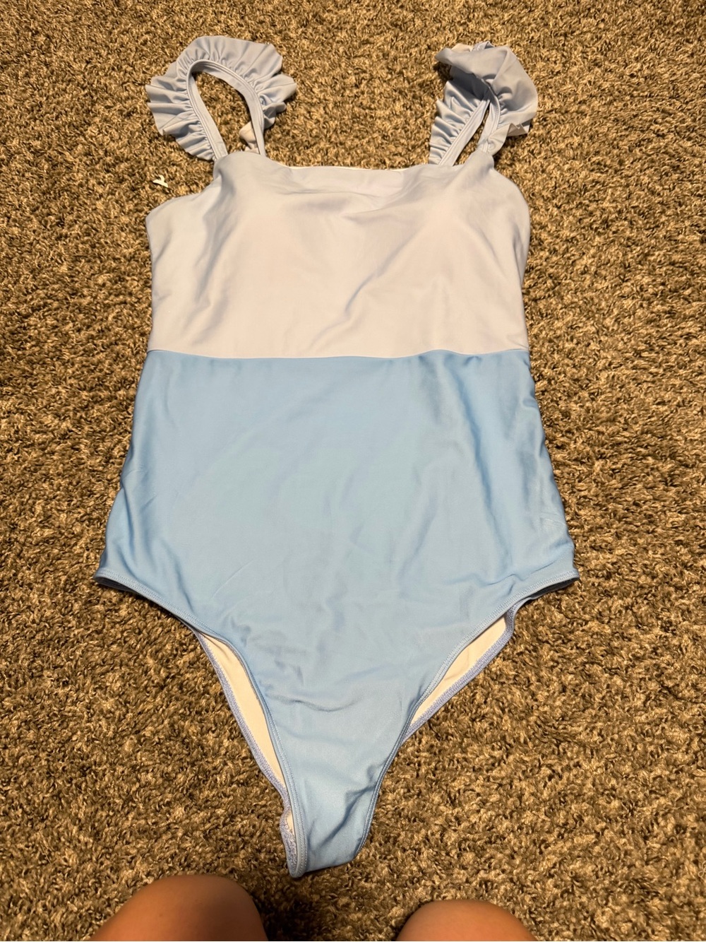 Two-Tone Ruffle Strap One-Piece Swimsuit saving grace smocks